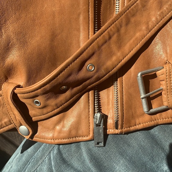 GAP - Cognac Biker Leather Jacket - Picture 7 of 8